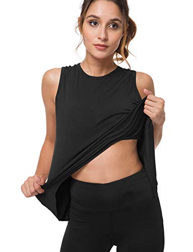 Bamans Camiseta sin Mangas Camisas para Mujer Deportiva Yoga Running Chaleco para Entrenamiento Fitness Tops (Negro,Large)
