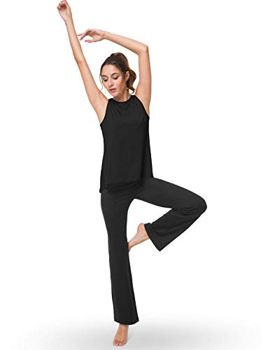 Bamans Camiseta sin Mangas Camisas para Mujer Deportiva Yoga Running Chaleco para Entrenamiento Fitness Tops (Negro,Large)