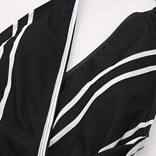 Bañador a Rayas de Mujer Bikini Ropa de Baño de Una Pieza Negro Cuello en V M CL010979-1