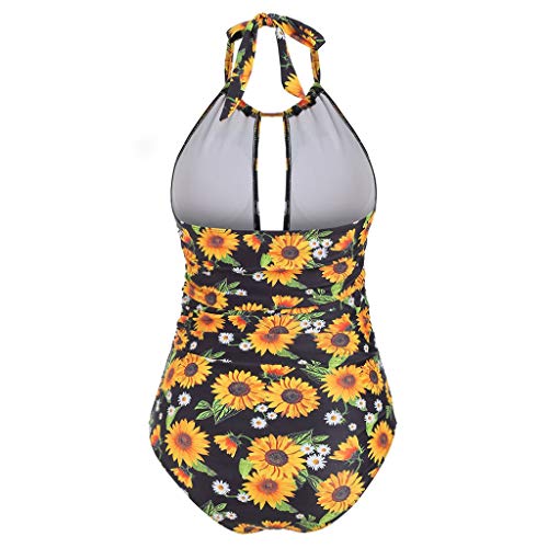 Bañador Estampado Girasol para Mujer Traje de baño de una Pieza sin Espalda Monokini Flores Amarillo XL