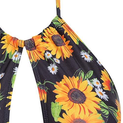 Bañador Estampado Girasol para Mujer Traje de baño de una Pieza sin Espalda Monokini Flores Amarillo XL