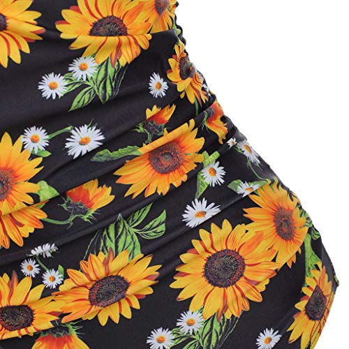 Bañador Estampado Girasol para Mujer Traje de baño de una Pieza sin Espalda Monokini Flores Amarillo XL
