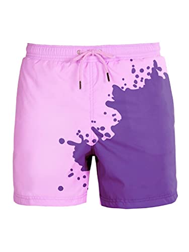 Bañador Hombre y niño Cambia Color. Ropa Hombre Playa y Piscina [Secado rapido]. Bermudas Hombre Deporte Surf, Natacion. Bañador niño a Partir de 10 años. Color Rosa y Violeta. Coleccion Verano 2021