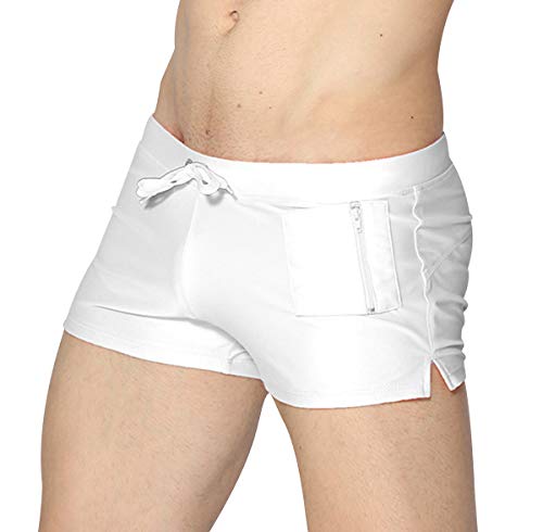 Bañador Natacion Hombre Bañadores Hombre Cortos Traje de Baño Trajes de Baño para Hombres Bañador Piscina Surf Playa Caballero Boxeador Pantalonetas Short de Baño Hombre Corto Ajustados Blanco M