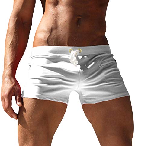 Bañador Natacion Hombre Bañadores Hombre Cortos Traje de Baño Trajes de Baño para Hombres Bañador Piscina Surf Playa Caballero Deportivo Pantalonetas Short de Baño Hombre Corto Ajustados Blanco M