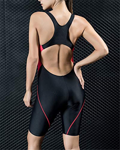 Bañador Pieza Mujer Competición Traje de Baño Copas con Relleno Bañador Tallas Grandes para Mujer,Negro Rojo,EU 40