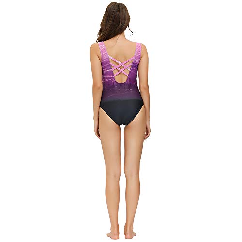 Bañadores de Mujer Traje de una Pieza con Relleno Bañador Push up Ropa de Baño Cintura Alta Size Gradiente de Color Cruz Atrás Slim Fit Cuerpo Atractivo Bañera Bikini (Purple, M(8-10))