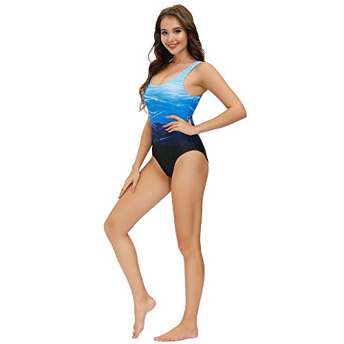 Bañadores de Mujer Traje de una Pieza con Relleno Bañador Push up Ropa de Baño Cintura Alta Size Gradiente de Color Cruz Atrás Slim Fit Cuerpo Atractivo Bañera Bikini (Blue, 2XL(14-16))