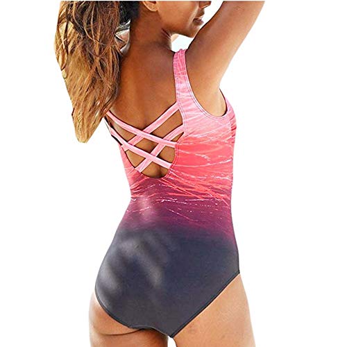 Bañadores de Mujer Traje de una Pieza con Relleno Bañador Push up Ropa de Baño Cintura Alta Size Gradiente de Color Cruz Atrás Slim Fit Cuerpo Atractivo Bañera Bikini (Orange, M(8-10))