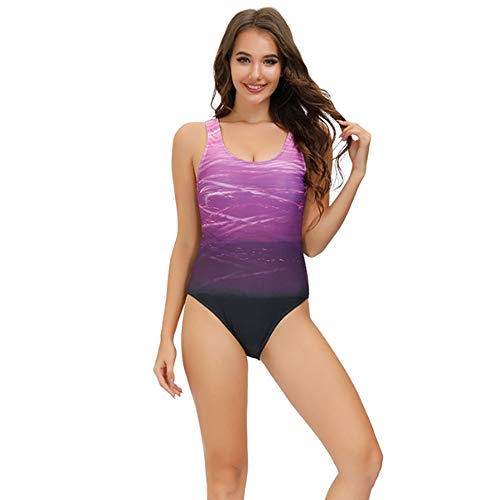 Bañadores de Mujer Traje de una Pieza con Relleno Bañador Push up Ropa de Baño Cintura Alta Size Gradiente de Color Cruz Atrás Slim Fit Cuerpo Atractivo Bañera Bikini (Purple, S(6-8))