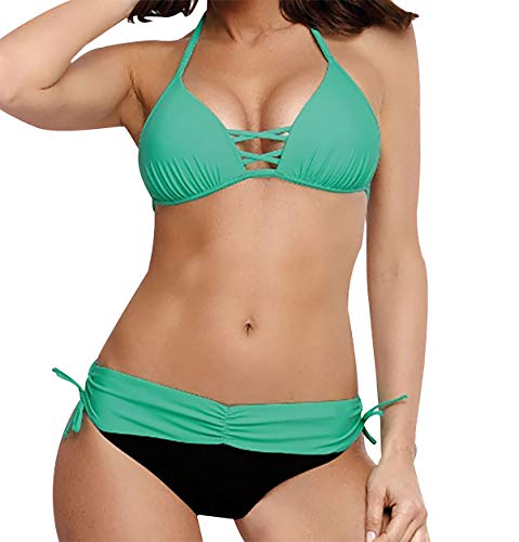 Bañadores Mujer Halter Espalda Descubierta Natacion Trajes de Baño Mujeres Bikinis Talle Alto Trikini Banadores Brasileños Señora Traje de Baños con Relleno Push Up Bañador Dos Piezas Mujer Piscina L