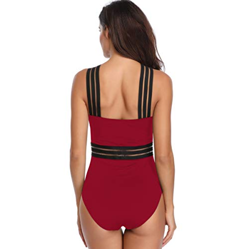Bañadores Mujer Leopardo Natacion Trajes de Baño de Una Pieza Bikinis Tallas Grandes Trikini Bañador Moldeador Vientre Plano Piscina Surf Traje de Baños Mujeres Gordita Banadores de Señora Vino Rojo S