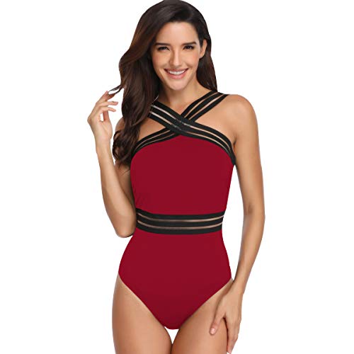 Bañadores Mujer Leopardo Natacion Trajes de Baño de Una Pieza Bikinis Tallas Grandes Trikini Bañador Moldeador Vientre Plano Piscina Surf Traje de Baños Mujeres Gordita Banadores de Señora Vino Rojo S