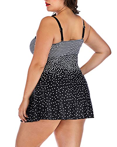Bañadores Mujer Talla Grande Traje De Baño De 2 Piezas Retro Tankinis Swimsuit para Playa Negro 5XL