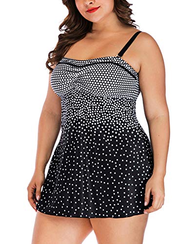 Bañadores Mujer Talla Grande Traje De Baño De 2 Piezas Retro Tankinis Swimsuit para Playa Negro 5XL