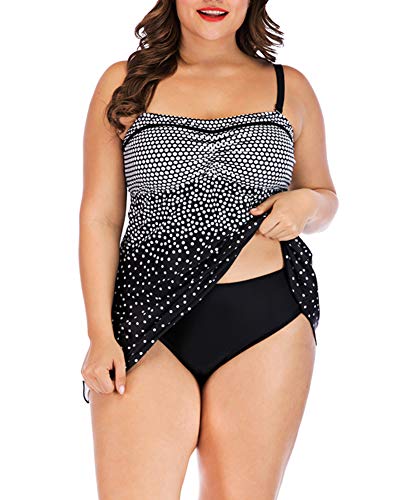 Bañadores Mujer Talla Grande Traje De Baño De 2 Piezas Retro Tankinis Swimsuit para Playa Negro 5XL