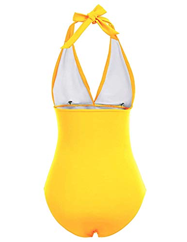 Bañadores para Mujer Control de la Barriga Pierna Alta Acolchado de una Pieza Halter Bikini Traje de baño (Amarillo, M)