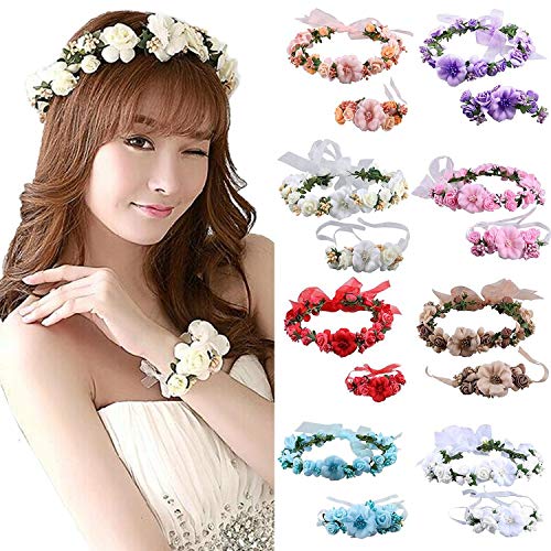 Banda para la cabeza de la flor Diademas de tela Corona de flores para niñas Coronas para la cabeza con cinta ajustable para mujeres y niñas para la fiesta del festival Boda