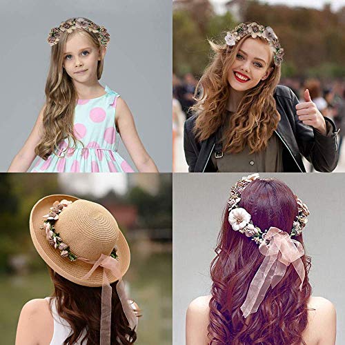 Banda para la cabeza de la flor Diademas de tela Corona de flores para niñas Coronas para la cabeza con cinta ajustable para mujeres y niñas para la fiesta del festival Boda