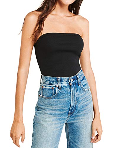 Bandeau Tops Mujeres sin Tirantes Camisetas Tube Crop Tops Tank Sexy Casual Verano sin Mangas de Playa Chalecos sin Costuras Elástica Camisetas Negro Blanco Natural L