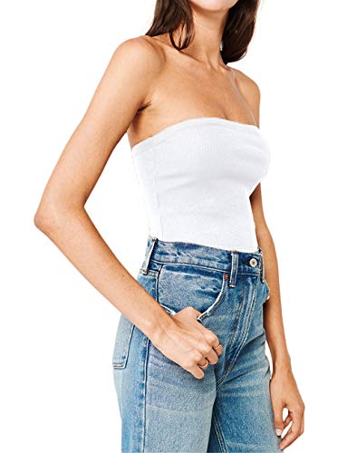 Bandeau Tops Mujeres sin Tirantes Camisetas Tube Crop Tops Tank Sexy Casual Verano sin Mangas de Playa Chalecos sin Costuras Elástica Camisetas Negro Blanco Natural L