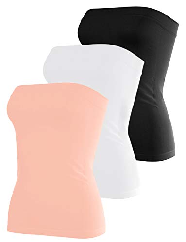 Bandeau Tops Mujeres sin Tirantes Camisetas Tube Crop Tops Tank Sexy Casual Verano sin Mangas de Playa Chalecos sin Costuras Elástica Camisetas Negro Blanco Natural L