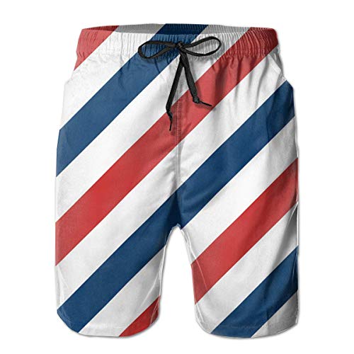 Barber Shop Flag Stripes Bañador para Hombre Trajes de baño de Secado rápido Shorts de Playa con Bolsillos de Verano XXL
