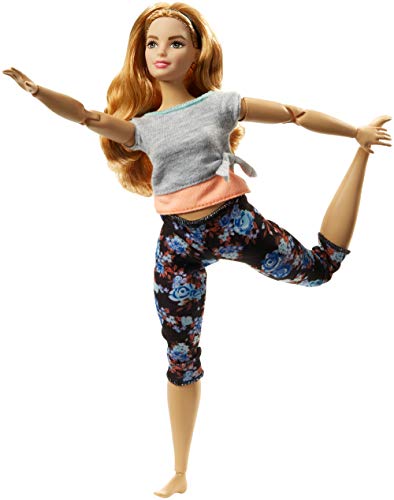 Barbie Fashionista Made to Move, Muñeca articulada curvy pelirroja con top gris (Mattel FTG84)