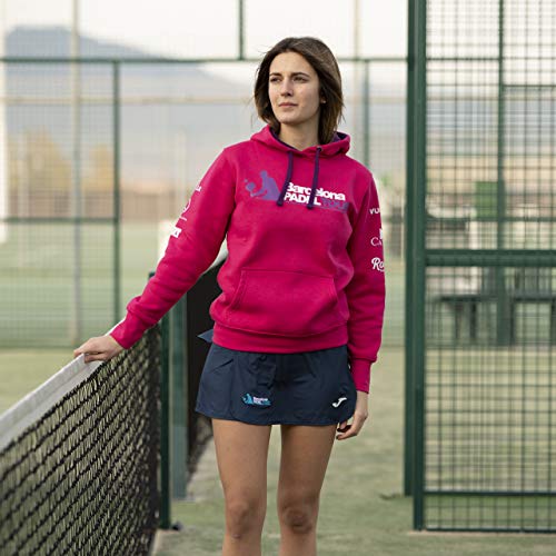 Barcelona Padel Tour | Sudadera para Mujer con Capucha Bicolor, Bolsillo Canguro y Estampación Especial de Pádel con Patrocinadores Nacex Estrella Damm Vueling | Ropa Deportiva Rosa Fucsia XL