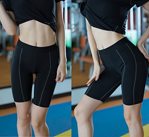 Barrageon Pantalón Corto Tight de Comprensión para Mujer Mallas de Deportivos Secado Rápido Fit para Ejercicio Gimnasio Entrenamiento Cruzado Correr Yoga Jogging Negro-XL