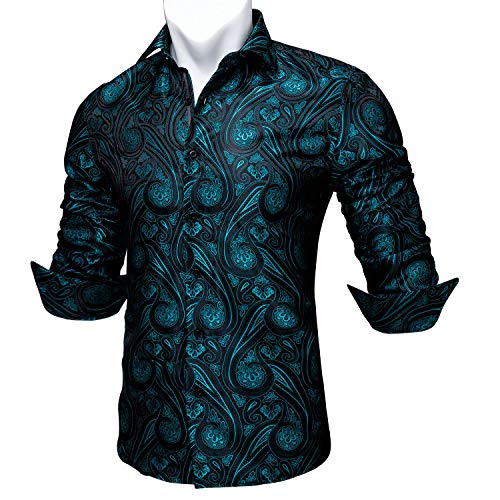Barry.Wang - Camisa de vestir de manga larga de cachemira con diseño de flores para hombre Verde Teal XXX-Large