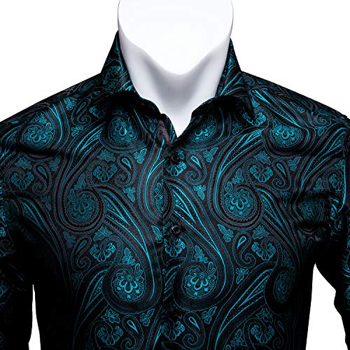Barry.Wang - Camisa de vestir de manga larga de cachemira con diseño de flores para hombre Verde Teal XXX-Large