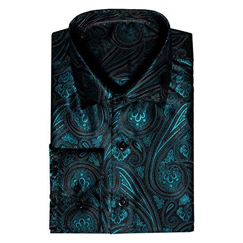 Barry.Wang - Camisa de vestir de manga larga de cachemira con diseño de flores para hombre Verde Teal XXX-Large
