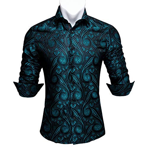 Barry.Wang - Camisa de vestir de manga larga de cachemira con diseño de flores para hombre Verde Teal XXX-Large