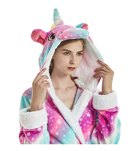 Bata Encapuchado, Unicornio Batas de Baño Onesie Adultos Pijamas de Animales Camisón de Dibujos Animados Suave Bata de Dormir Halloween Navidad (Cielo Estrellado, M)