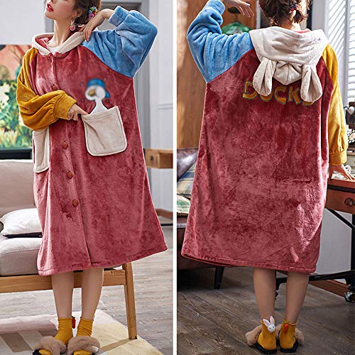 Bata Suave Y Acogedora, Pijama De Franela De OtoñO E Invierno Para Mujer,H-M