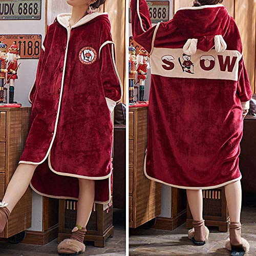 Bata Suave Y Acogedora, Pijama De Franela De OtoñO E Invierno Para Mujer,H-M