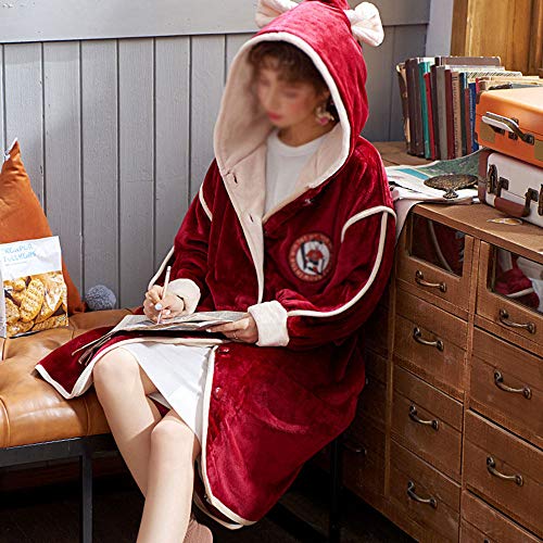 Bata Suave Y Acogedora, Pijama De Franela De OtoñO E Invierno Para Mujer,H-M