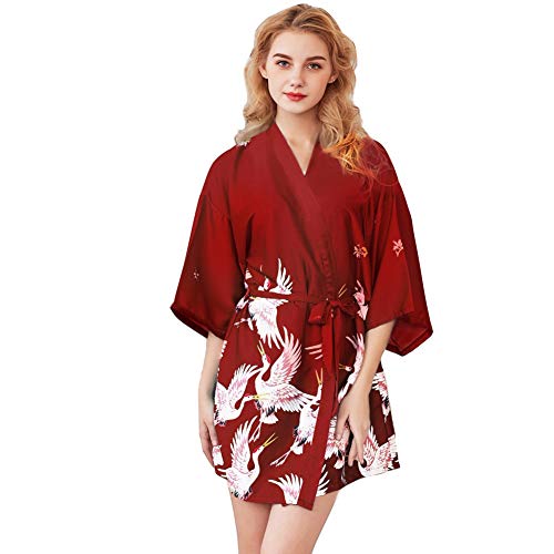 Batas de Mujer de Seda Kimono Japones Ropa de Dormir Verano Pijama Boda Sexy Bata de Mujer Corto Satén Novia
