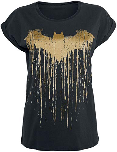 Batman Logo Dripping Mujer Camiseta Negro S, 100% algodón, Ancho