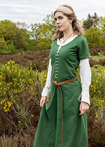 Battle-Merchant - Saya Medieval AVA - Manga Corta - Ropa de Estilo Vikingo para Larp - Algodón - Verde, Granate - Verde - S