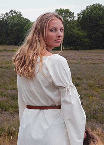 Battle-Merchant - Vestido Medieval Largo Burglinde - con Mangas de Trompeta - Ropa de Estilo Vikingo para Larp - Algodón - Natural - XXL