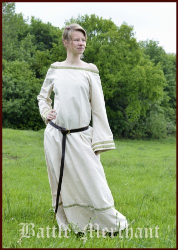 Battle Merchant Vestido Medieval Mohammed de algodón/Lino Vestido para Vikingo, Larp, Edad Media - Burdeos/Negro