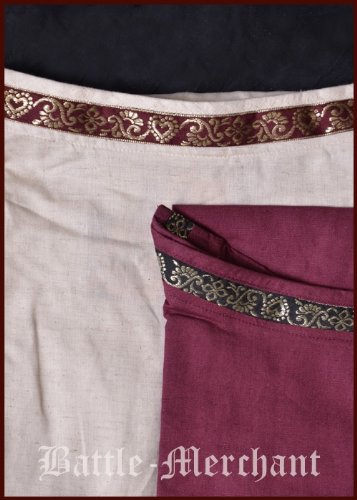 Battle Merchant Vestido Medieval Mohammed de algodón/Lino Vestido para Vikingo, Larp, Edad Media - Burdeos/Negro