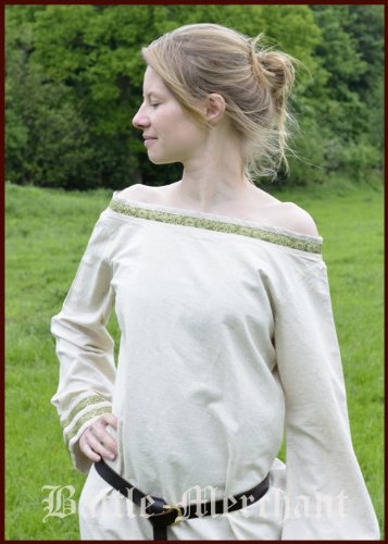 Battle Merchant Vestido Medieval Mohammed de algodón/Lino Vestido para Vikingo, Larp, Edad Media - Burdeos/Negro