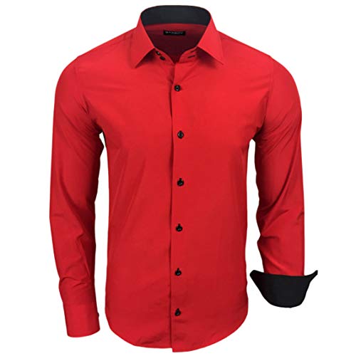Baxboy - Camisa de manga larga para hombre, de corte ajustado, fácil de planchar, para trajes, trabajo, bodas, tiempo libre, R-44 rojo XL