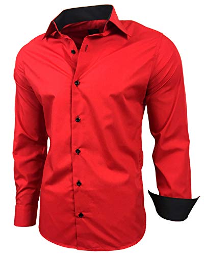 Baxboy - Camisa de manga larga para hombre, de corte ajustado, fácil de planchar, para trajes, trabajo, bodas, tiempo libre, R-44 rojo XL