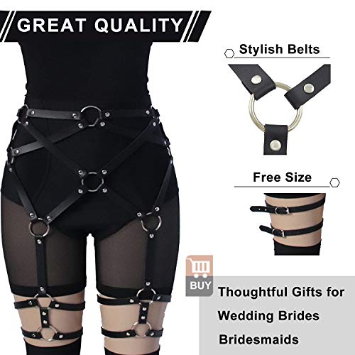 BBLAC 2KEY Mujer Arnés | Cuero Pierna | Ajustable Punk Liguero combinar con Lencería | Pierna Arnés para carreras y Disfraces de Halloween (C)