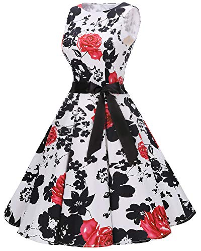 Bbonlinedress 50s Vestidos Vintage Retro Rockabilly Clásico RedFlower XS