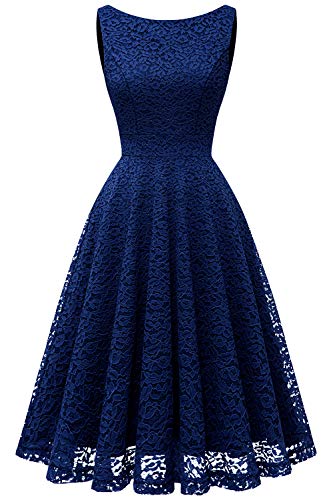 Bbonlinedress Vestido Corto Elegante Mujer De Encaje Boda Playa Fiesta Noche Cóctel Sin Mangas Navy S